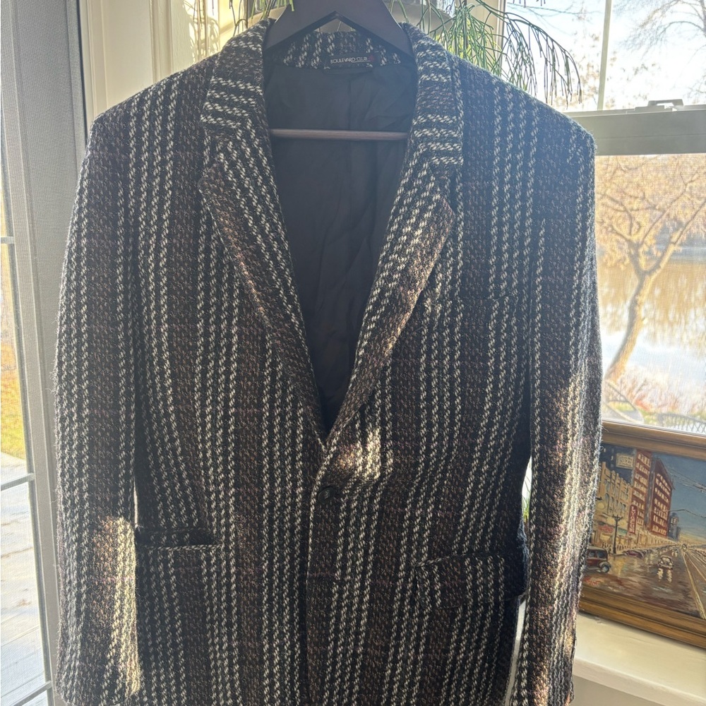 Vintage pure virgin wool Houndstooth Blazer - Black, White, purple and Brown
